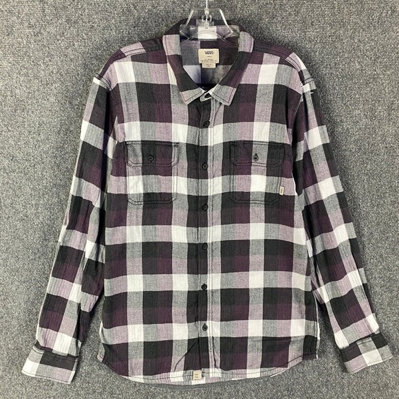 Vans‎ Shirt Men's Large Button Up Check Purple Long Sleeve Cotton Blend - Picture 1 of 10